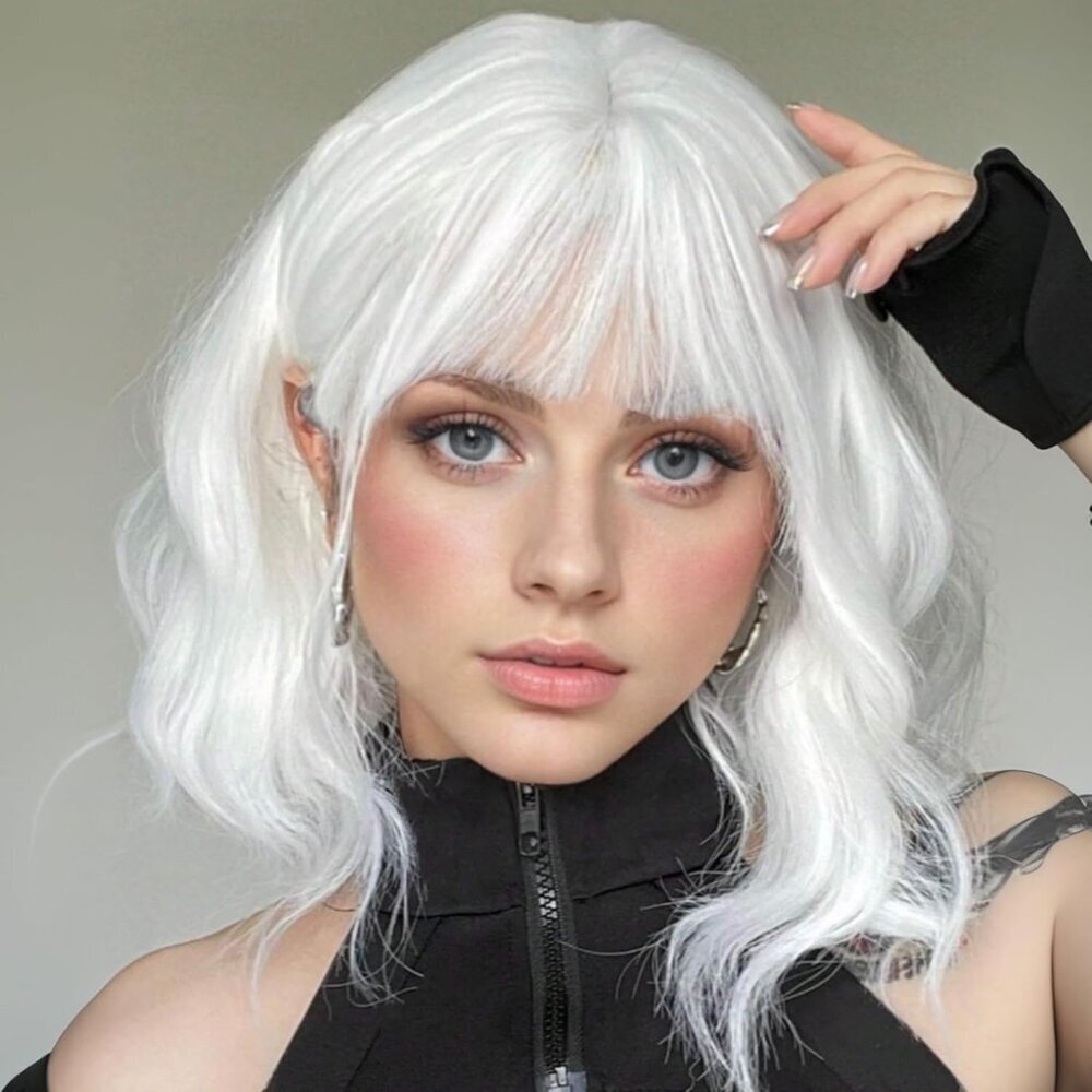 Women's White 14 Inches Short Pastel Curly Shoulder Length Synthetic Wig